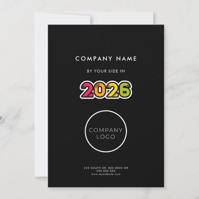 Colourful 2026 calendar corporate business holiday card (Front)