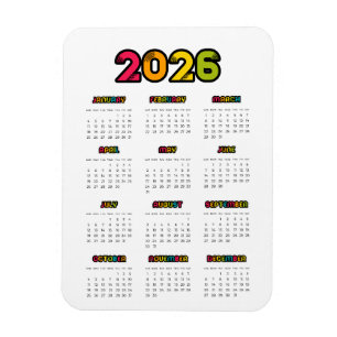 Colourful 2026 calendar magnet