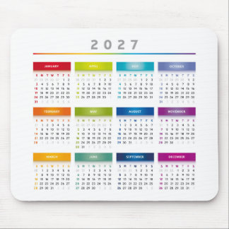 Colourful 2027 Calendar - Rainbow Colours 4 Column Mouse Pad