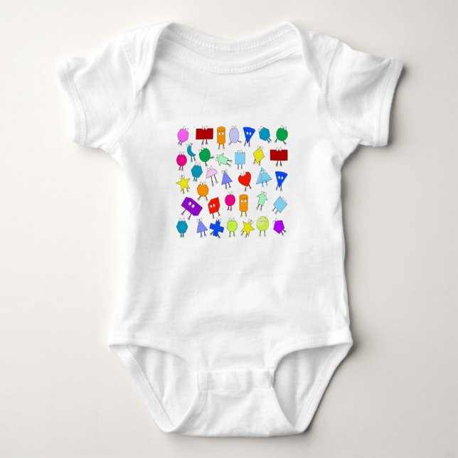 Colourful 2D & 3D Geometric Shapes Pattern Baby Bodysuit (Front)