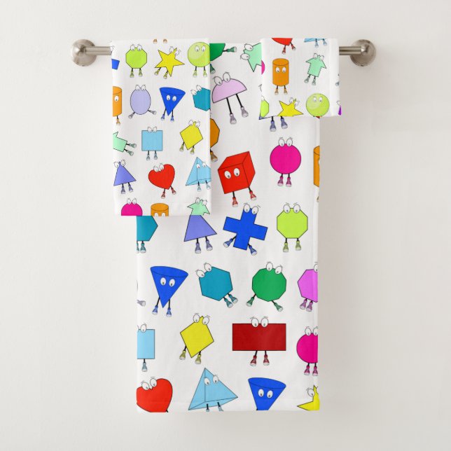 Colourful 2D & 3D Geometric Shapes Pattern for Kid Bath Towel Set (Insitu)