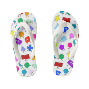 Colourful 2D & 3D Geometric Shapes Pattern for Kid Kid's Jandals