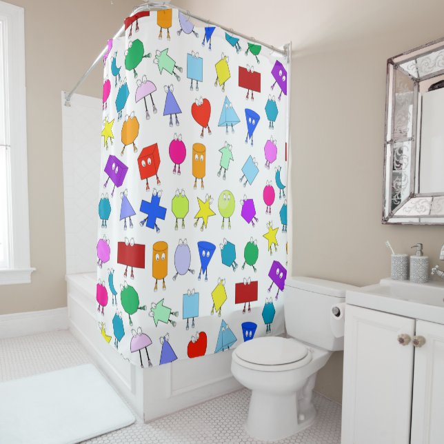 Colourful 2D & 3D Geometric Shapes Pattern for Kid Shower Curtain (In Situ)