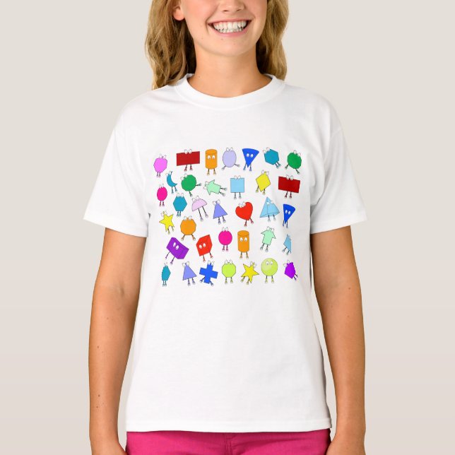 Colourful 2D & 3D Geometric Shapes Pattern T-Shirt (Front)