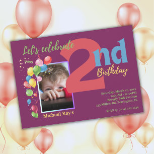 Colourful 2nd Birthday Photo Party Invitation