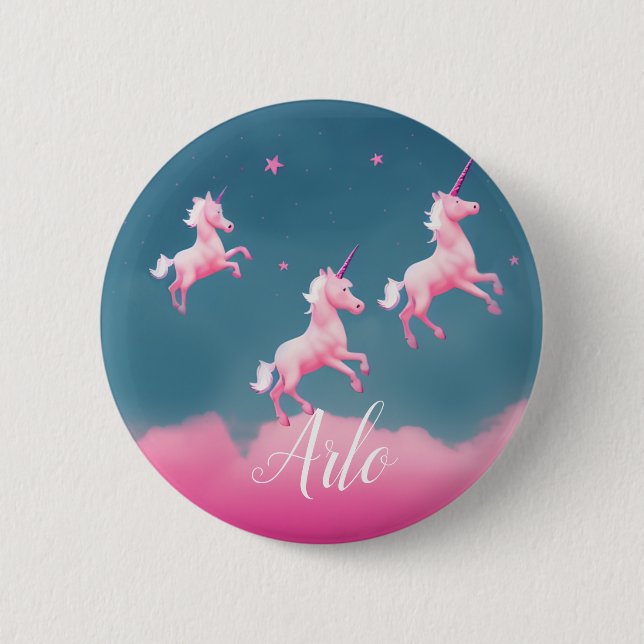 Colourful 3 Pink Unicorns Custom Name Personalised 6 Cm Round Badge (Front)