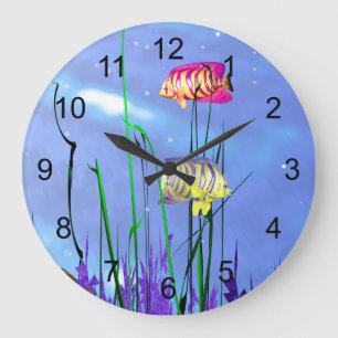 Colourful 3D Angelfish Large Clock