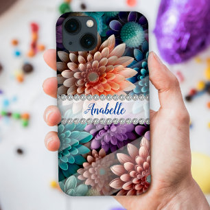 Colourful 3D chrysanthemums, diamond frame custom iPhone 13 Case