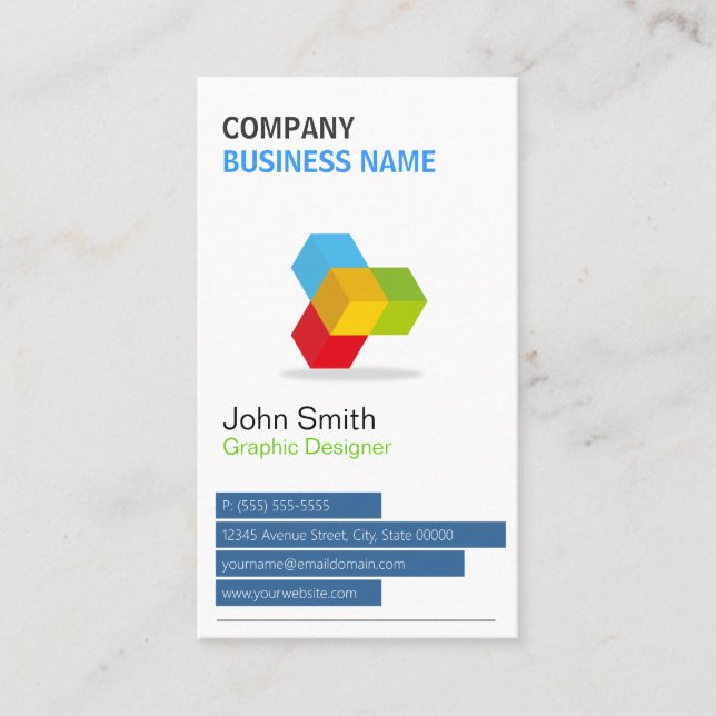 Colourful 3D Cube Logo - Creative and Unique Business Card (Front)