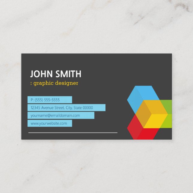Colourful 3D Cube Logo - Creative Modern Dark Business Card (Front)
