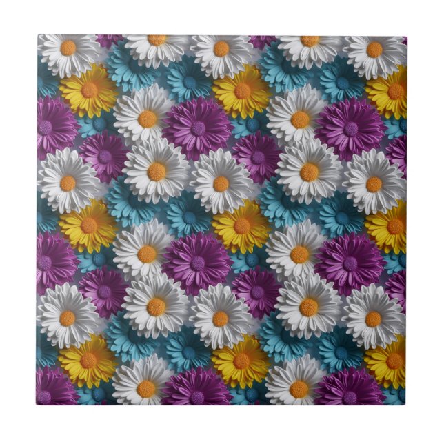 Colourful 3D Daisy Seamless Pattern Tile (Front)