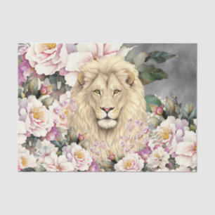 Colourful 3D Florals & Lion Charcoal Background Tissue Paper