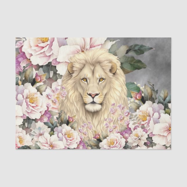 Colourful 3D Florals & Lion Charcoal Background Tissue Paper (Front)