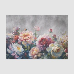 Colourful 3D Florals on Charcoal Grey Background Tissue Paper