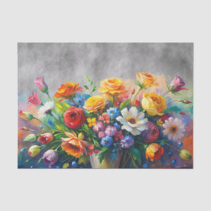 Colourful 3D Florals on Charcoal Grey Background Tissue Paper