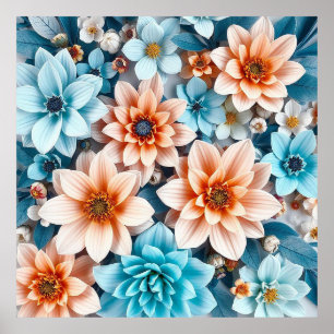 Colourful 3d flowers poster