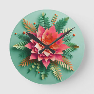 Colourful 3d flowers round clock