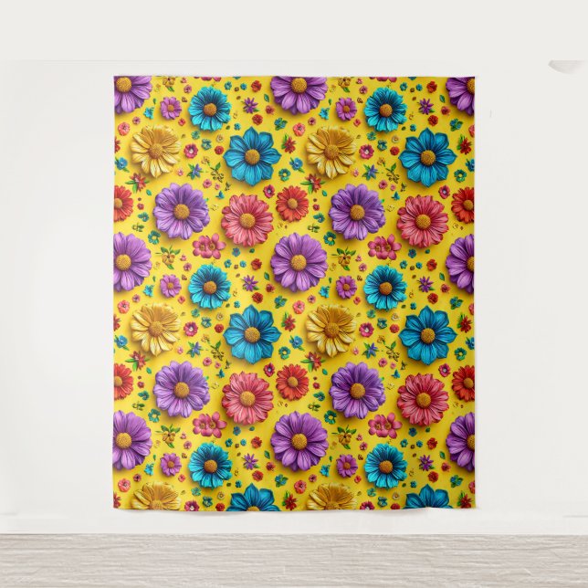 Colourful 3d flowers tapestry (Front)