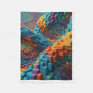 Colourful 3D Geometric Blocks Rainbow Art Pattern Fleece Blanket