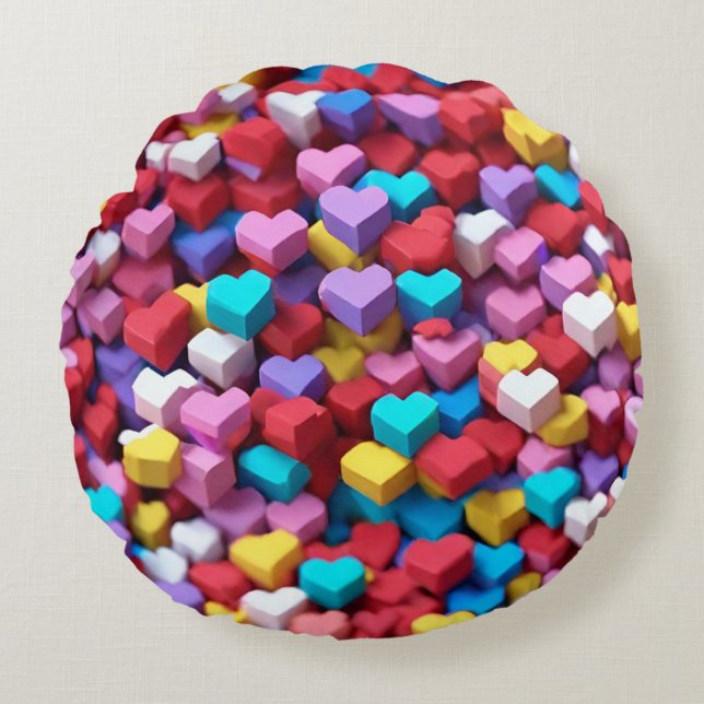 Colourful 3D Hearts pattern Throw Pillow (Front)