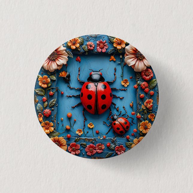 Colourful 3d ladybug Garden Lovers Gift 3 Cm Round Badge (Front)