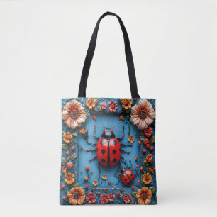 Colourful 3d ladybug tote bag