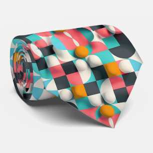 Colourful 3D Spheres and Geometric Grid Pattern Tie