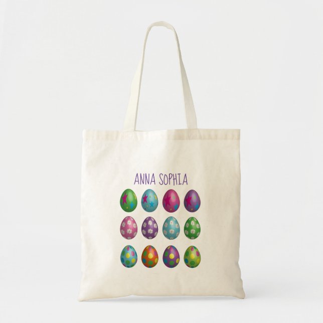 Colourful 3D Vector Eggs Happy Easter Tote Bag (Front)