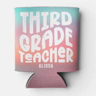 Colourful 3rd Grade Teacher Custom Can Cooler