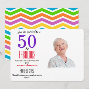 Colourful 50 & Fabulous Invitation