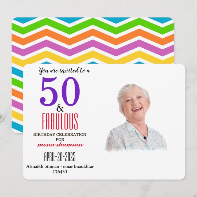 Colourful 50 & Fabulous Invitation (Front/Back)