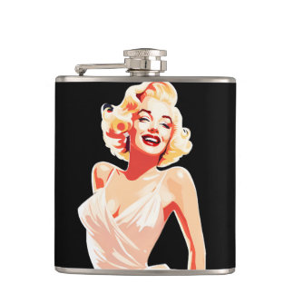 Colourful 50s' Belle on Black Hip Hip Flask