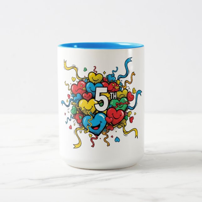 Colourful 5th Year Anniversary Two-Tone Coffee Mug (Center)