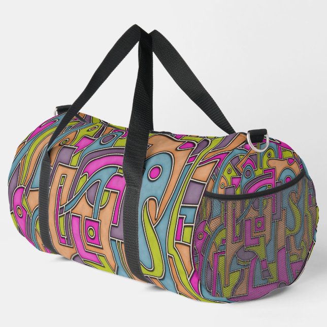 Colourful 60s Mod Geometric Abstract Duffle Bag (Right Corner)