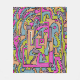 Colourful 60s Mod Geometric Abstract Fleece Blanket