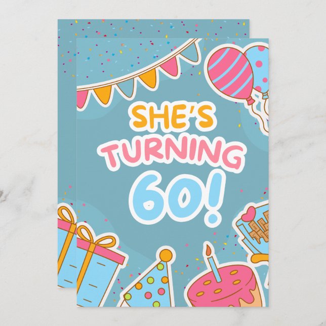 Colourful 60th Birthday Celebration  Invitation (Front/Back)