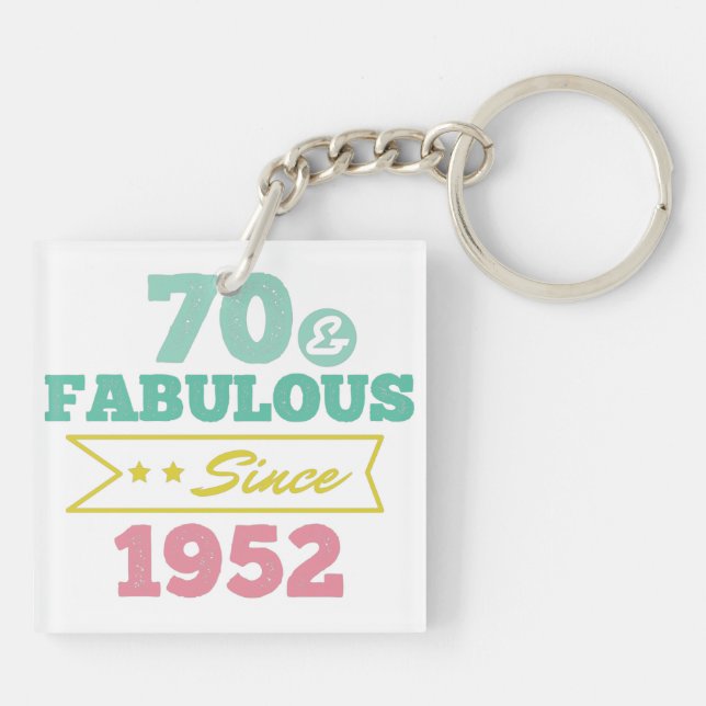 colourful 70 and fabulous since 1952 key ring (Back)