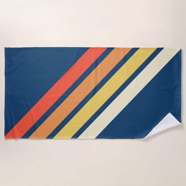 Colourful 70s 80s Retro Striped Stripes Beach Towel (Front)