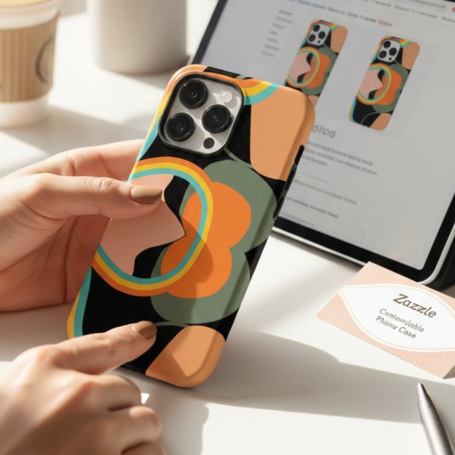 Colourful 70s retro abstract on black aesthetic Case-Mate iPhone case (Creator Uploaded)