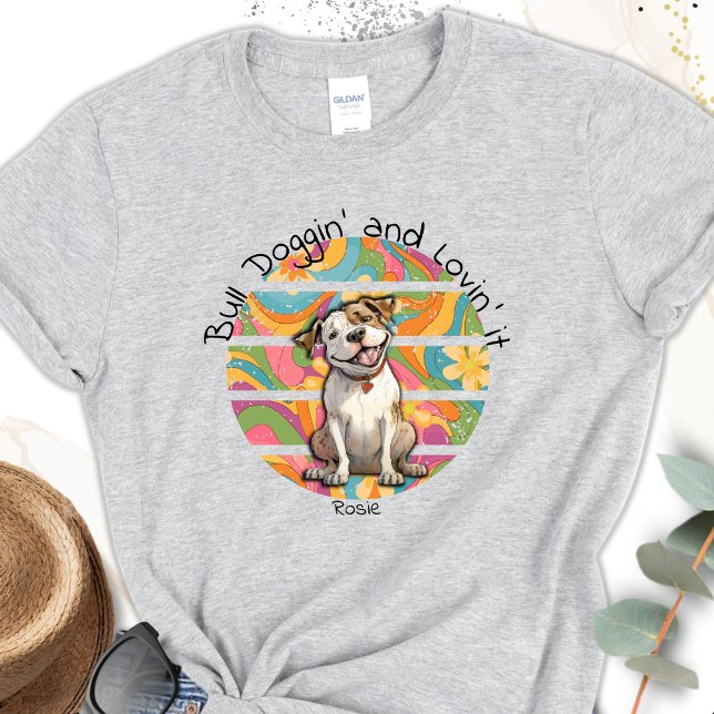 Colourful 70's Retro Funny Bull Dog Personalised T-Shirt (Creator Uploaded)