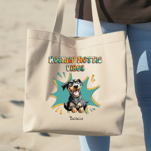 Colourful 70's Retro Funny Dog Breed Personalised Large Tote Bag