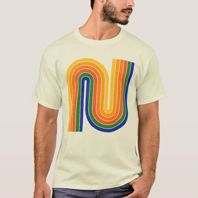 Colourful 70s Retro Style Geometric T-Shirt (Front)