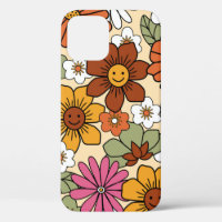 Colourful 70s style retro floral pattern. Vintage