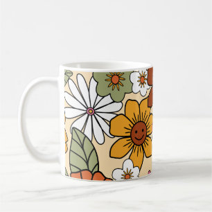 Colourful 70s style retro floral pattern. Vintage Coffee Mug