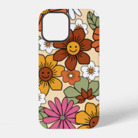 Colourful 70s style retro floral pattern. Vintage