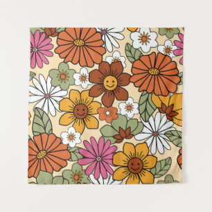 Colourful 70s style retro floral pattern. Vintage  Tapestry