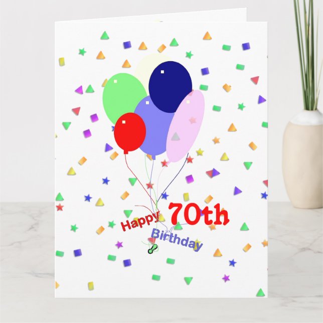 Colourful 70th Birthday Balloons Card (Front)