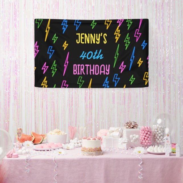 Colourful 80's Retro Neon Lightning Birthday Banner (Party)