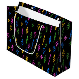 Colourful 80's Retro Neon Lightning Pattern Large Gift Bag