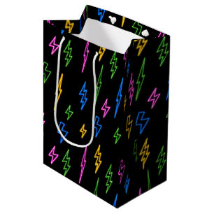 Colourful 80's Retro Neon Lightning Pattern Medium Gift Bag